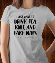 Load image into Gallery viewer, Drink Tea Knit Take Naps T Shirt
